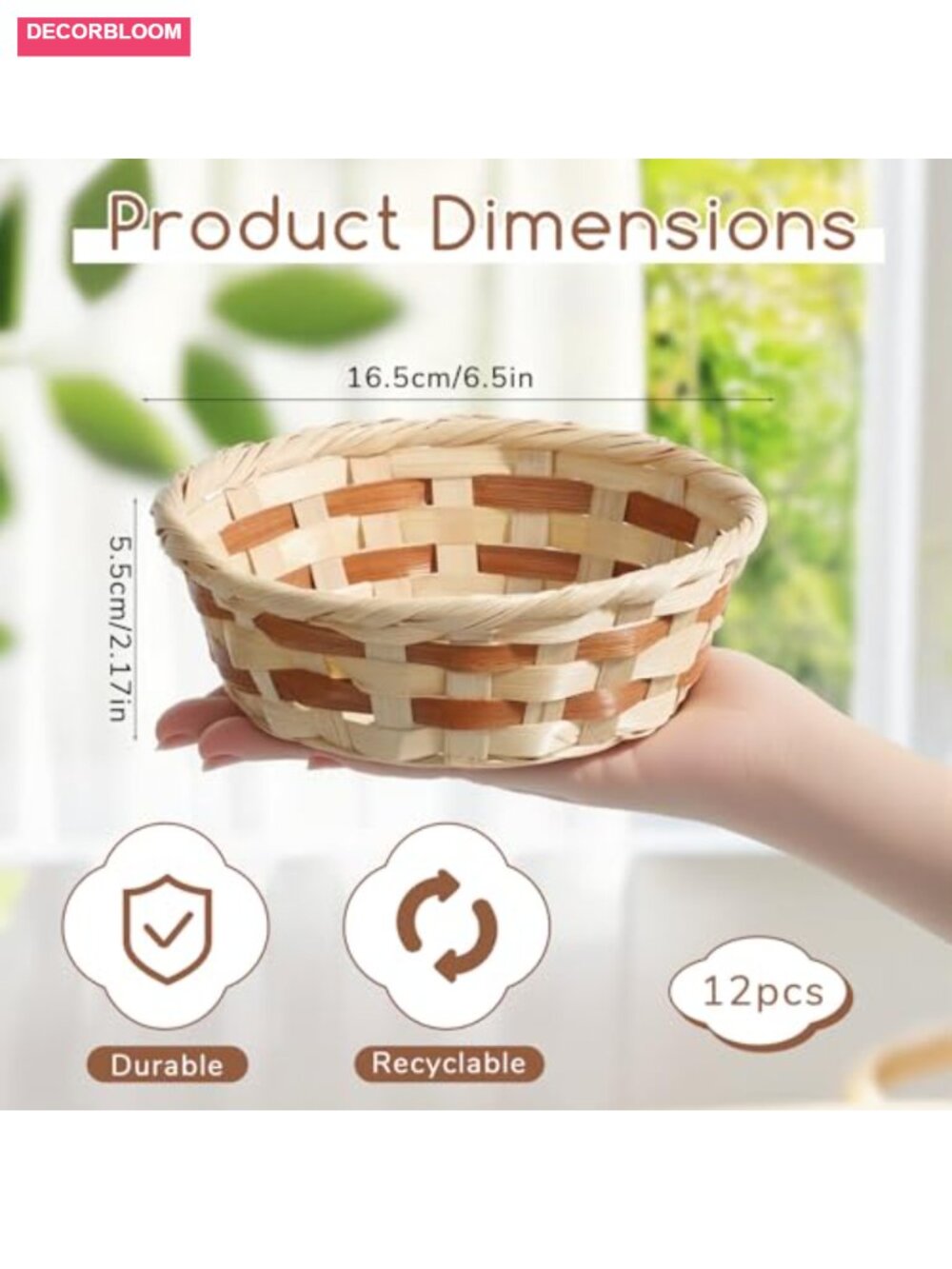 12 Pack 7" Round Woven Bamboo Bread Baskets for Serving & Storage - Picture 2 of 6